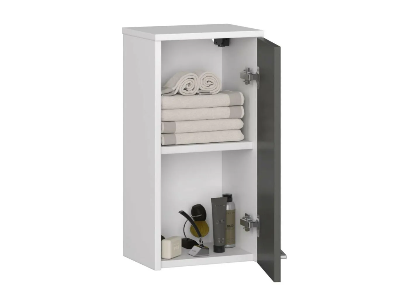 Freistehender Badezimmerschrank: 1 Tür, 2 Einlegeböden, weiß | Graphitgrau, 30 x 60 x 22,5 cm