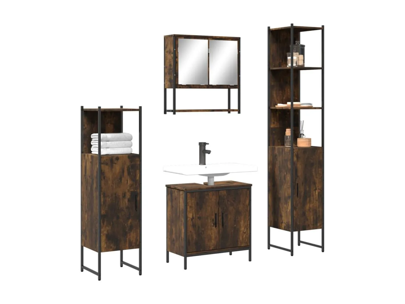 4-tlg. Badmöbel-Set Räuchereiche Holzwerkstoff