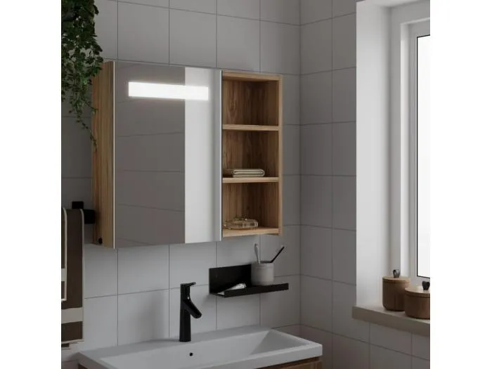 Spiegelschrank mit LED-Beleuchtung Eichenoptik 60x13x52 cm