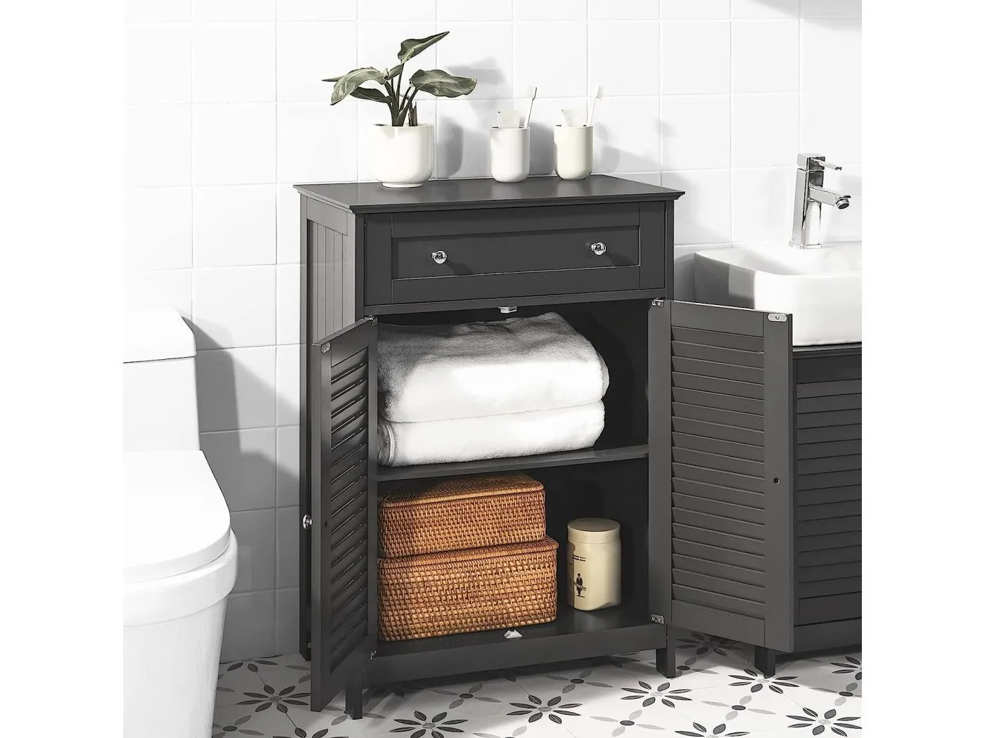 Badezimmerschrank FRG238-DG 60 x 87 x 35 cm Grau