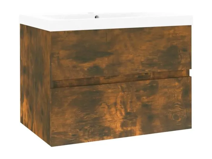 Prolenta Premium -  Waschbeckenschrank mit Einbaubecken Räuchereiche Holzwerkstoff