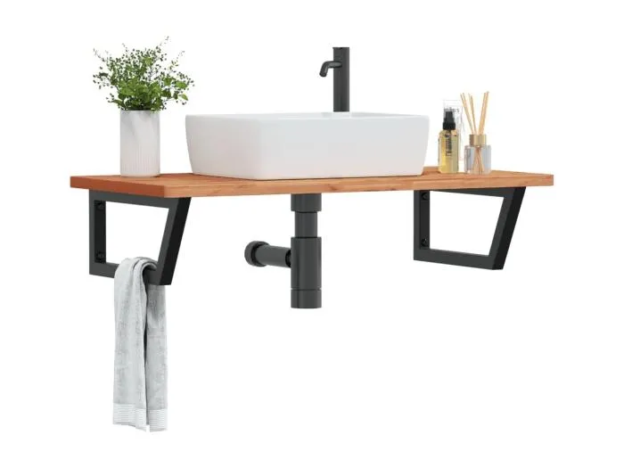 Waschbeckenregal Wandmontage Stahl und Massivholz Buche