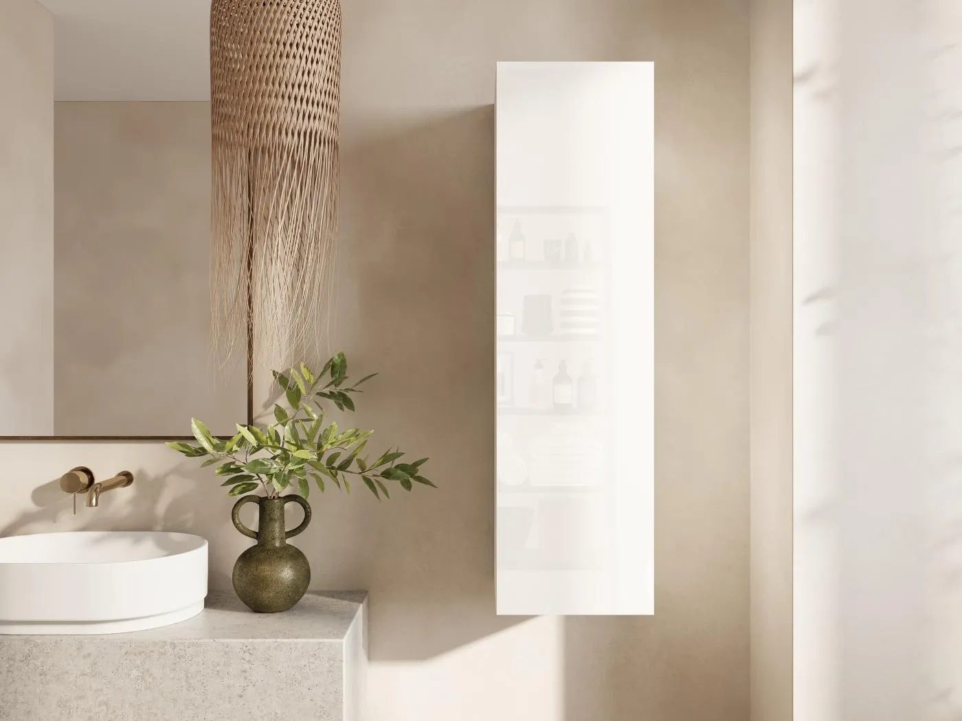 Hängeschrank fürs Badezimmer KAYA 105/160 cm – Moderner Hochschrank mit Push-to-Open-System