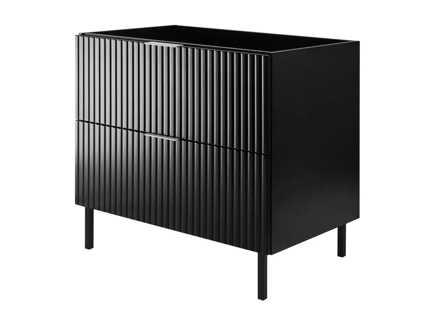 Waschbeckunterschrank, Schwarz, 80 x 77 x 46 cm, silberner Griff, schwarze Beine, ohne Arbeitsplatte