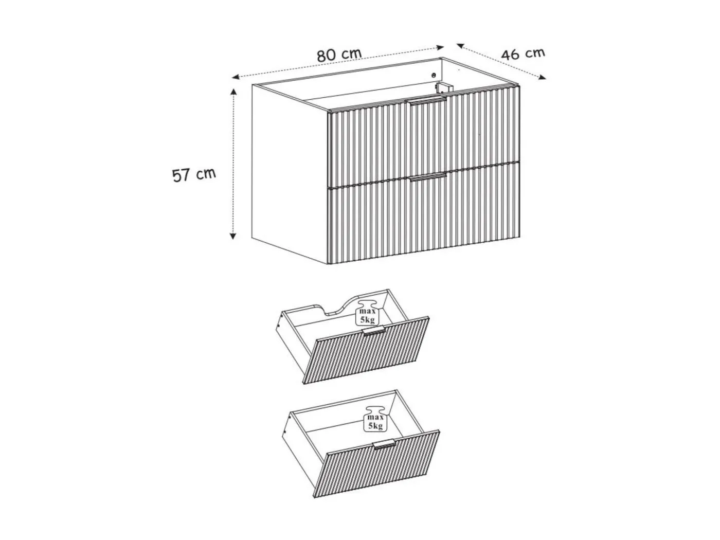 Waschbeckunterschrank, Kaschmir, 80 x 77 x 46 cm, silberner Griff, schwarze Beine + Arbeitsplatte