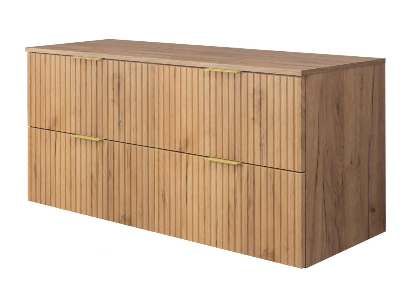 Waschbeckunterschrank, Eiche Craft, 120 (2 x 60) x 57 x 46 cm, goldener Griff+ Arbeitsplatte