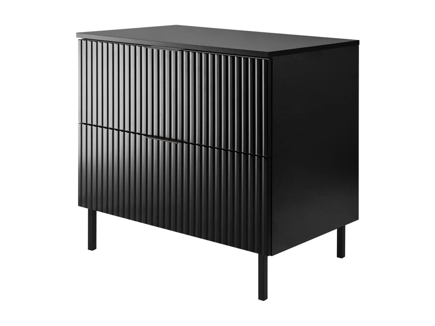 Waschbeckunterschrank, Schwarz, 80 x 77 x 46 cm, schwarzer Griff, schwarze Beine + Arbeitsplatte