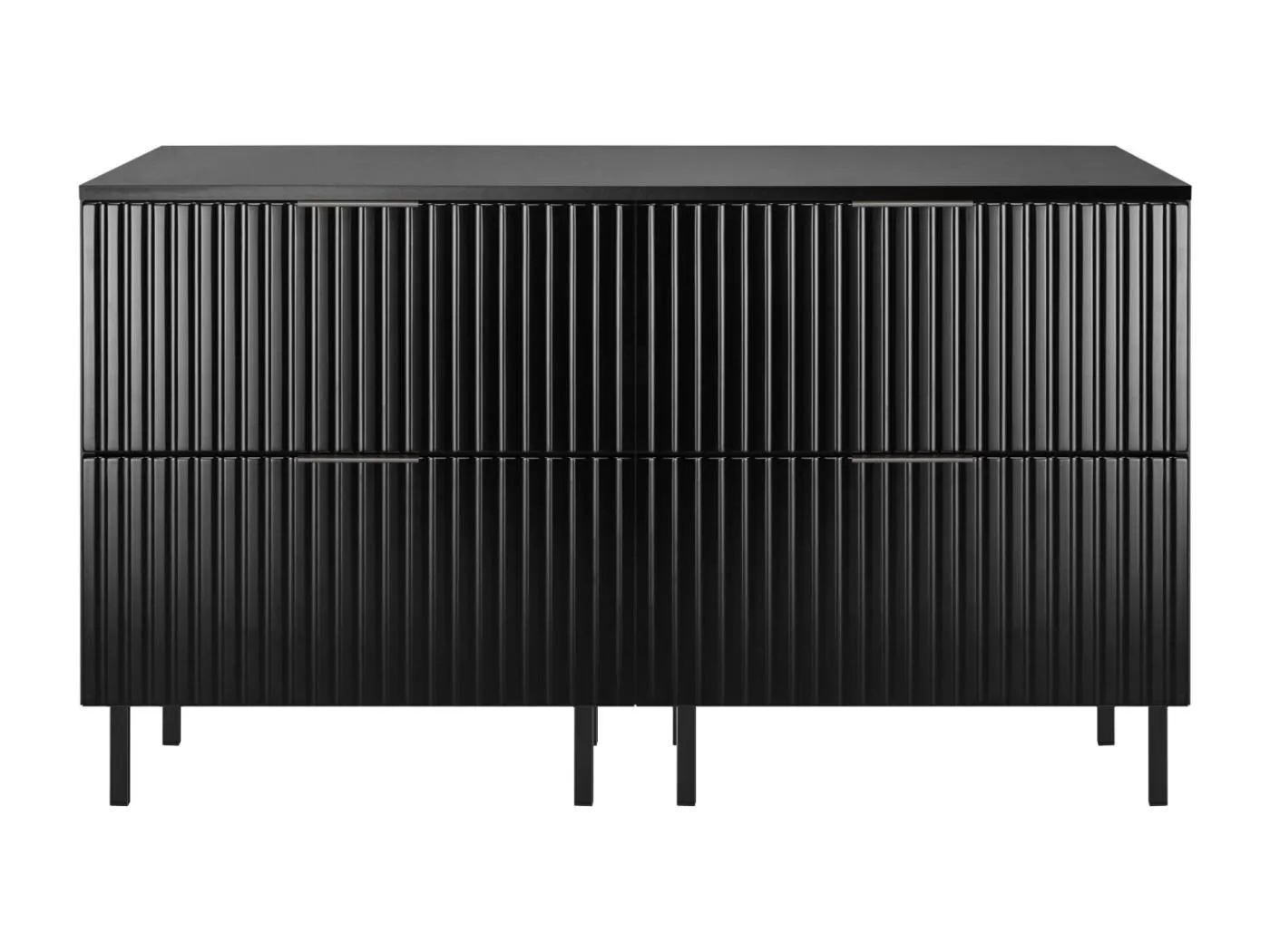 Waschbeckunterschrank, Schwarz, 120 (2 x 60) x 77 x 46 cm, schwarzer Griff, schwarze Beine + Arbeitsplatte