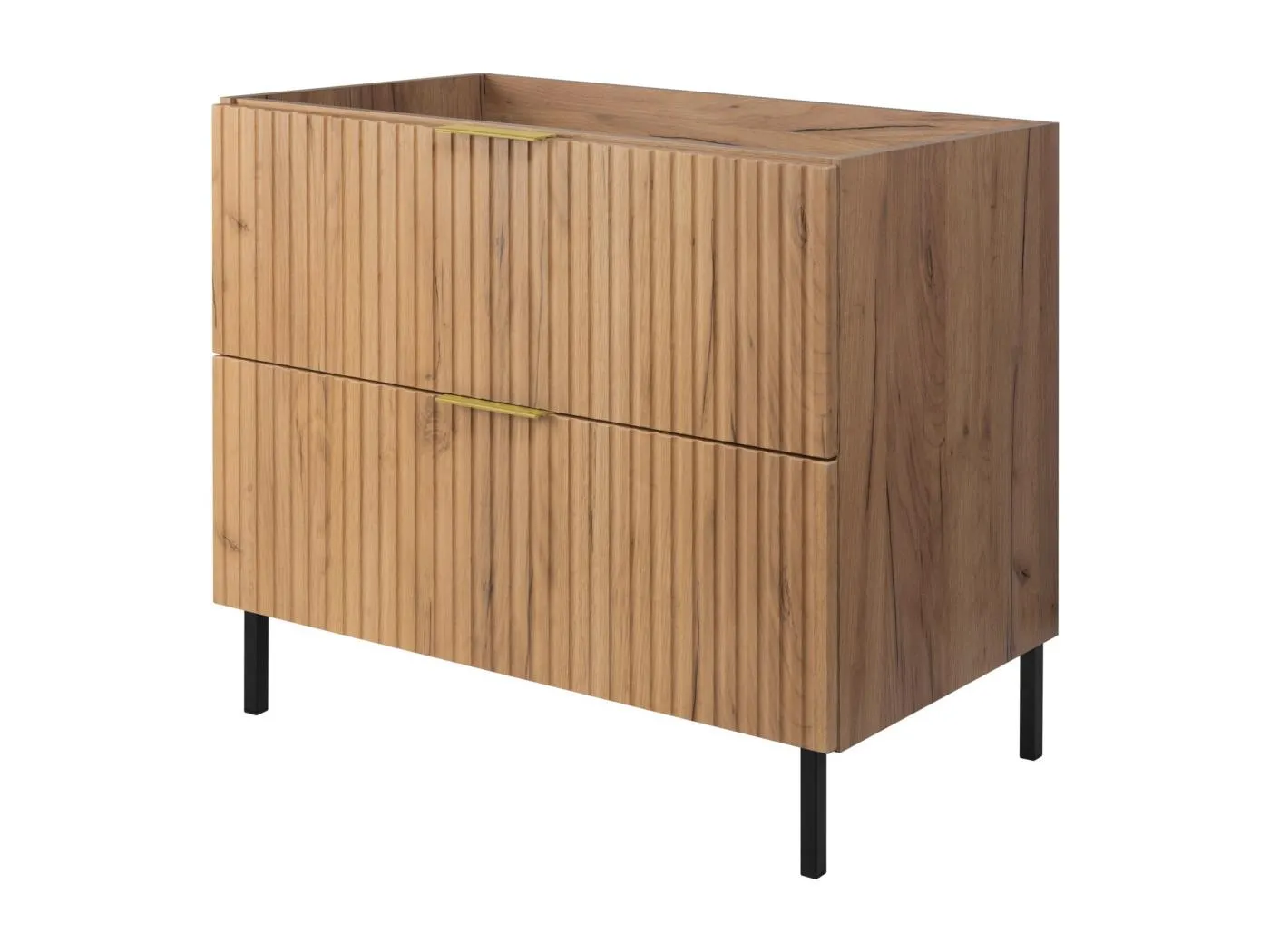 Waschbeckunterschrank, Eiche Craft, 80 x 77 x 46 cm, goldener Griff, schwarze Beine, ohne Arbeitsplatte