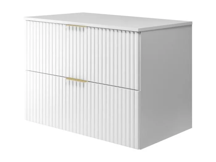 Waschbeckunterschrank, Weiß, 80 x 57 x 46 cm, goldener Griff + Arbeitsplatte