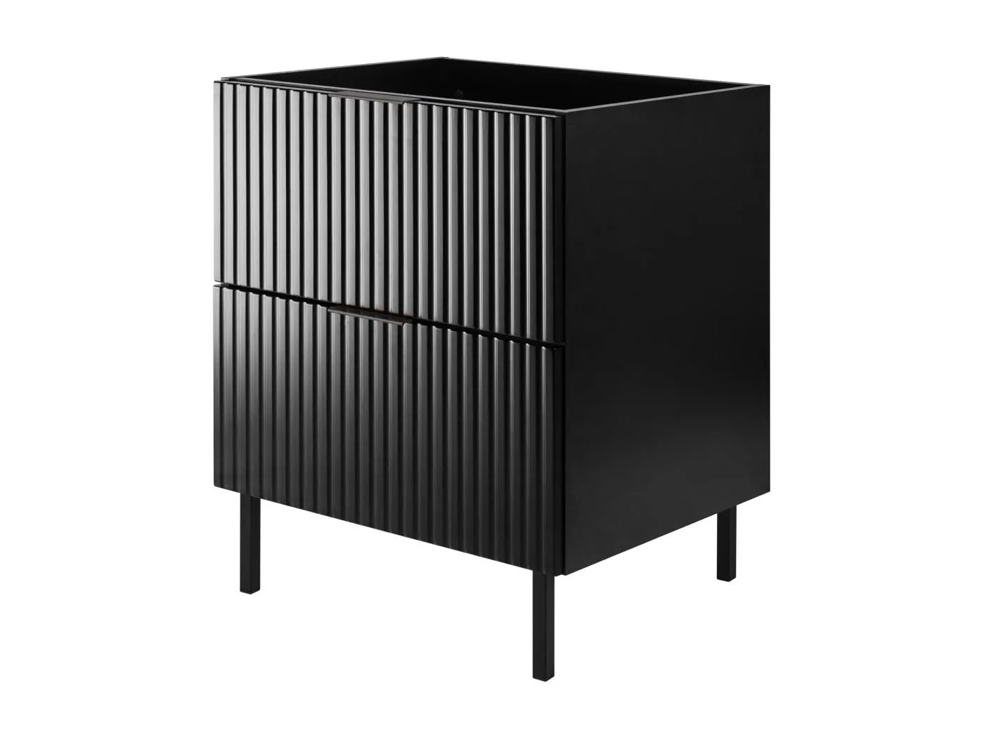 Waschbeckunterschrank, Schwarz, 60 x 77 x 46 cm, schwarzer Griff, schwarze Beine, ohne Arbeitsplatte