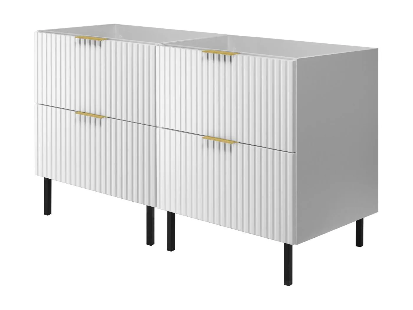 Waschbeckunterschrank, Weiß, 120 (2 x 60) x 77 x 46 cm, goldener Griff, schwarze Beine, ohne Arbeitsplatte