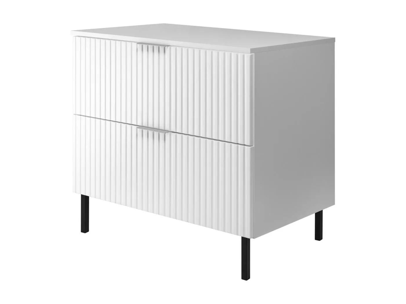 Waschbeckunterschrank, Weiß, 80 x 77 x 46 cm, silberner Griff, schwarze Beine + Arbeitsplatte