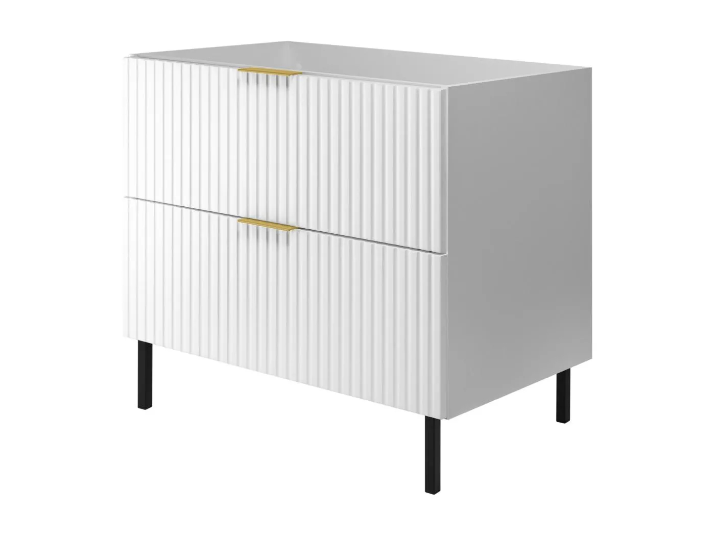 Waschbeckunterschrank, Weiß, 80 x 77 x 46 cm, goldener Griff, schwarze Beine, ohne Arbeitsplatte