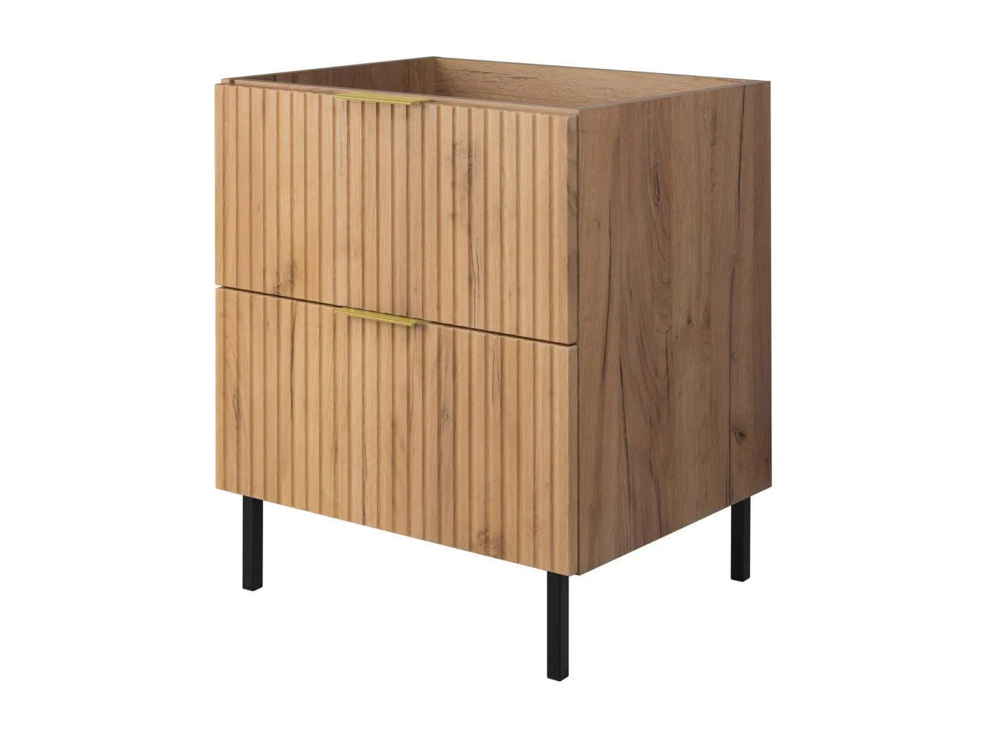 Waschbeckunterschrank, Eiche Craft, 60 x 77 x 46 cm, goldener Griff, schwarze Beine, ohne Arbeitsplatte