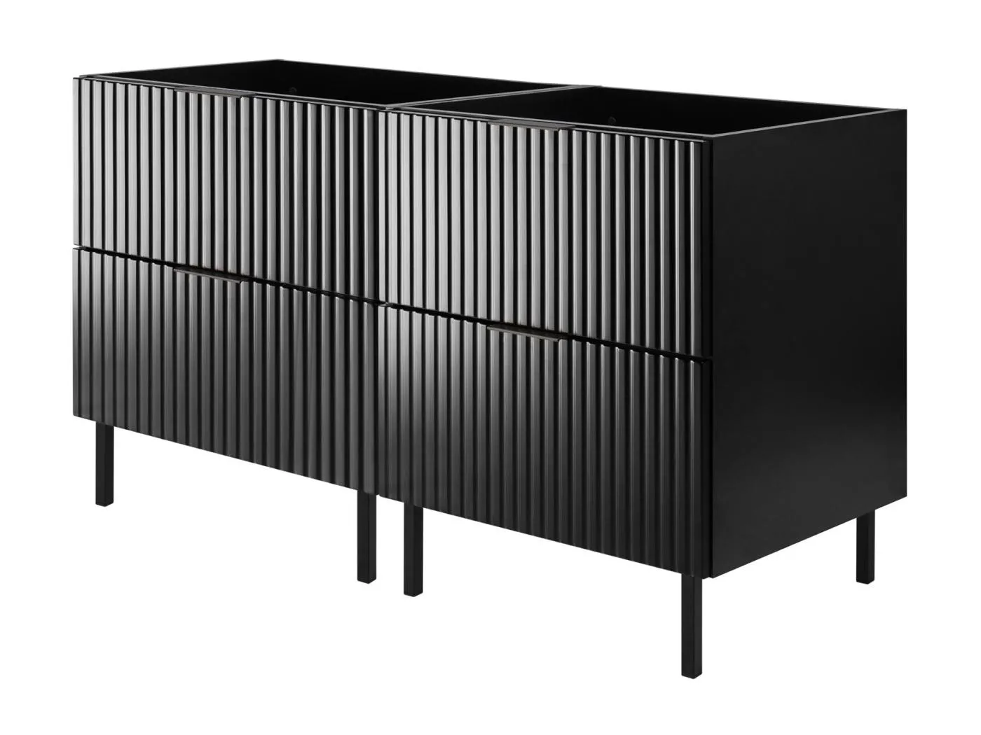 Waschbeckunterschrank, Schwarz, 120 (2 x 60) x 77 x 46 cm, schwarzer Griff, schwarze Beine, ohne Arbeitsplatte