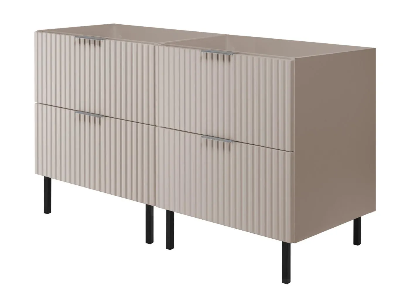 Waschbeckunterschrank, Kaschmir, 120 (2 x 60) x 77 x 46 cm, silberner Griff, schwarze Beine, ohne Top