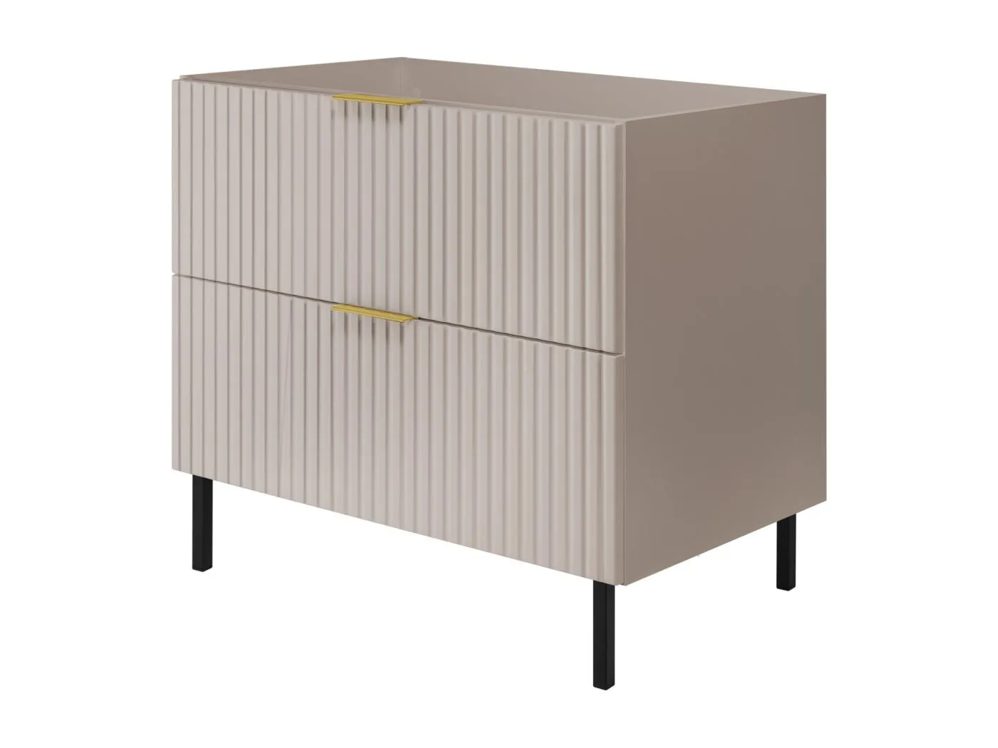 Waschbeckunterschrank, Kaschmir, 80 x 77 x 46 cm, goldener Griff, schwarze Beine, ohne Top