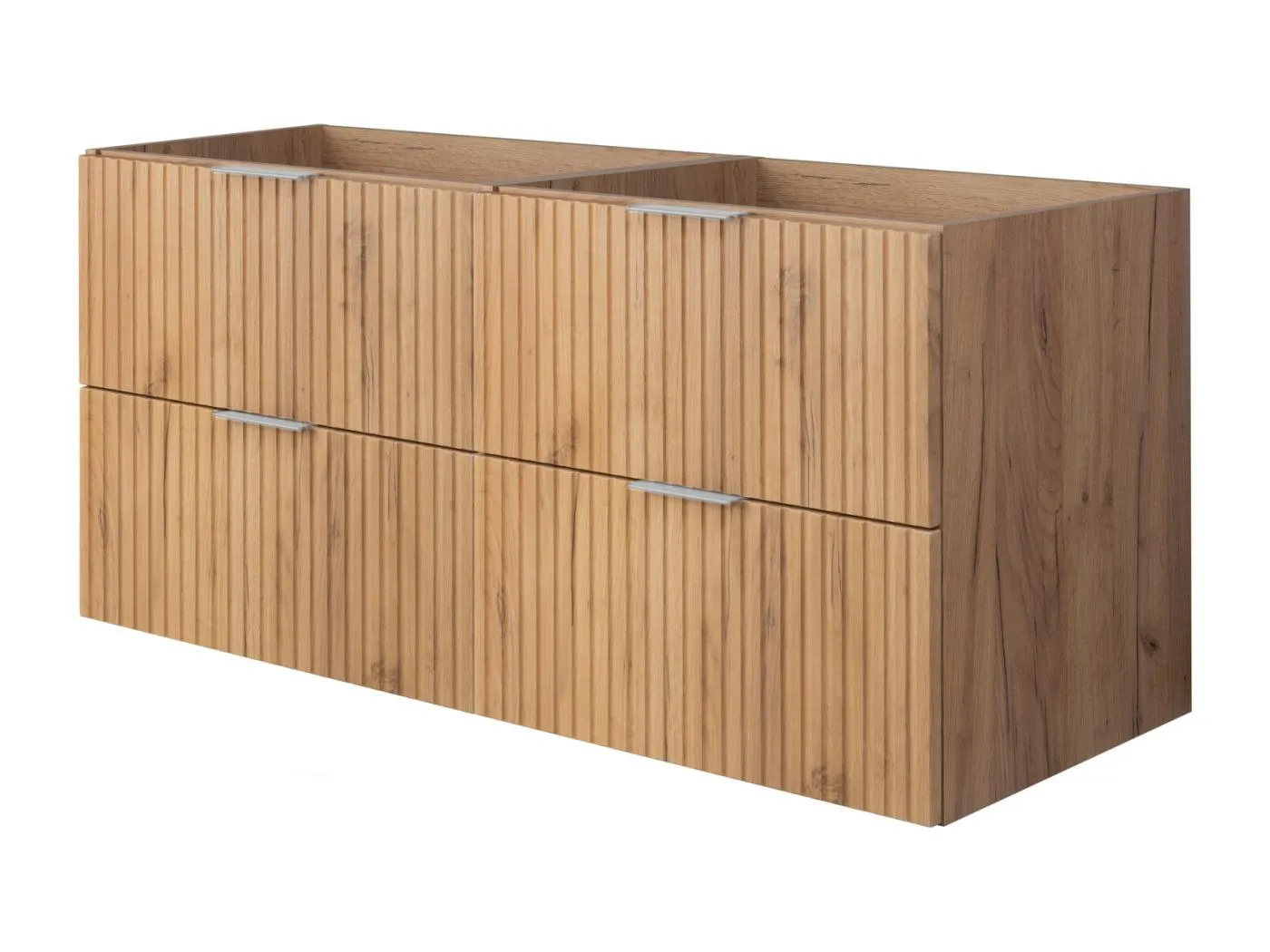 Waschbeckunterschrank, Eiche Craft, 120 (2 x 60) x 57 x 46 cm, silberner Griff, ohne Arbeitsplatte