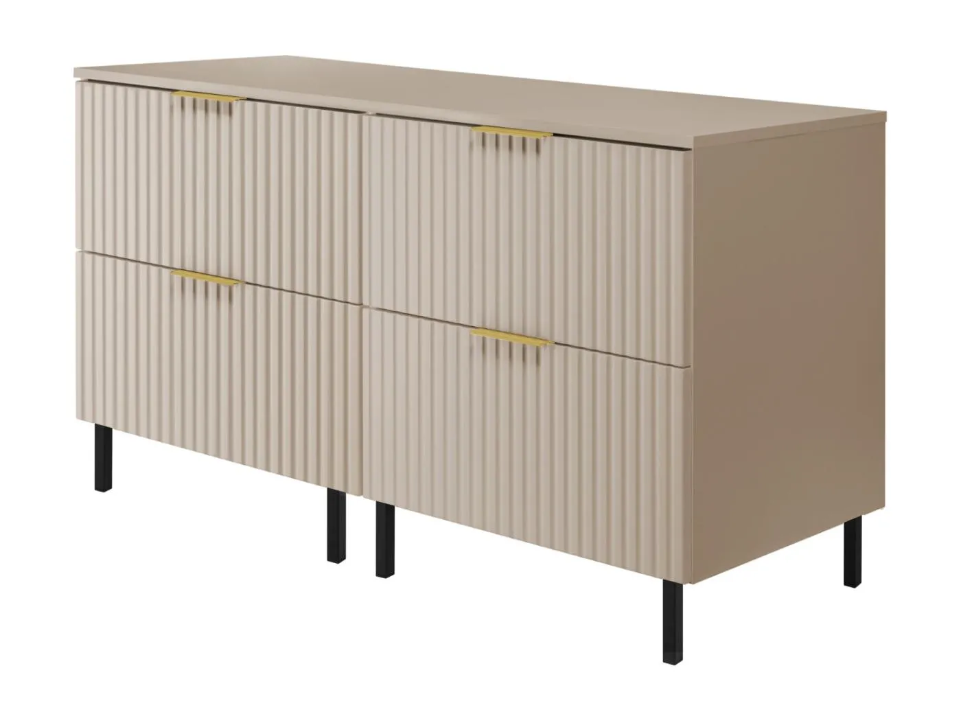 Waschbeckunterschrank, Kaschmir, 120 (2 x 60) x 77 x 46 cm, goldener Griff, schwarze Beine + Arbeitsplatte