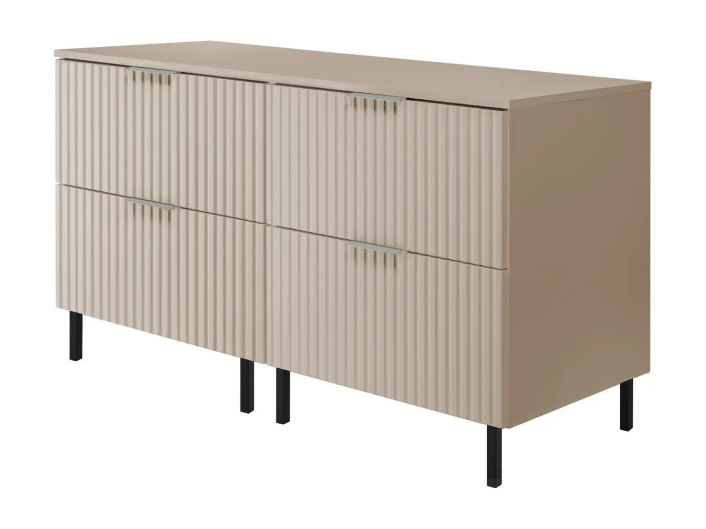 Waschbeckunterschrank, Kaschmir, 120 (2 x 60) x 77 x 46 cm, silberner Griff, schwarze Beine + Arbeitsplatte