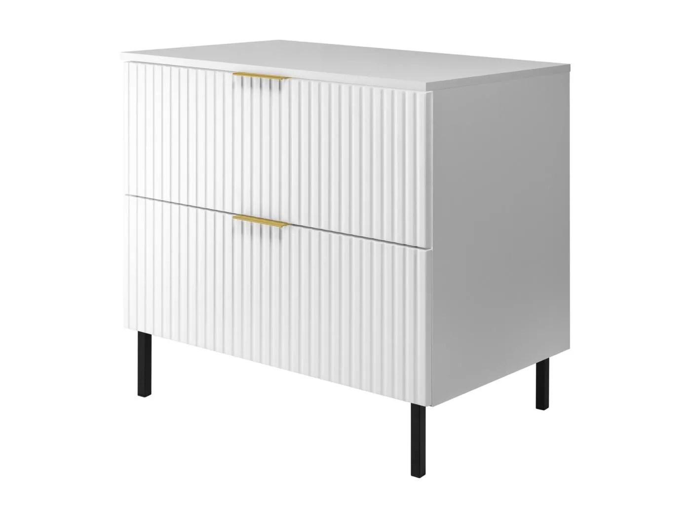 Waschbeckunterschrank, Weiß 80 x 77 x 46 cm, goldener Griff, schwarze Beine + Arbeitsplatte