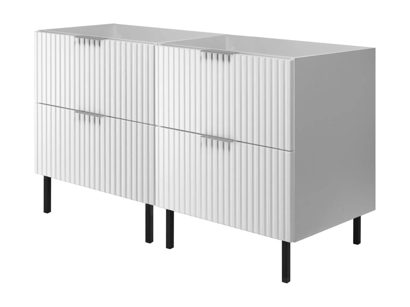 Waschbeckunterschrank, Weiß, 120 (2 x 60) x 77 x 46 cm, silberner Griff, schwarze Beine, ohne Arbeitsplatte