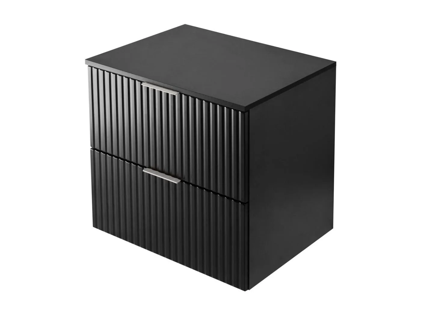 Waschbeckunterschrank, Schwarz, 60 x 57 x 46 cm, silberner Griff + Arbeitsplatte