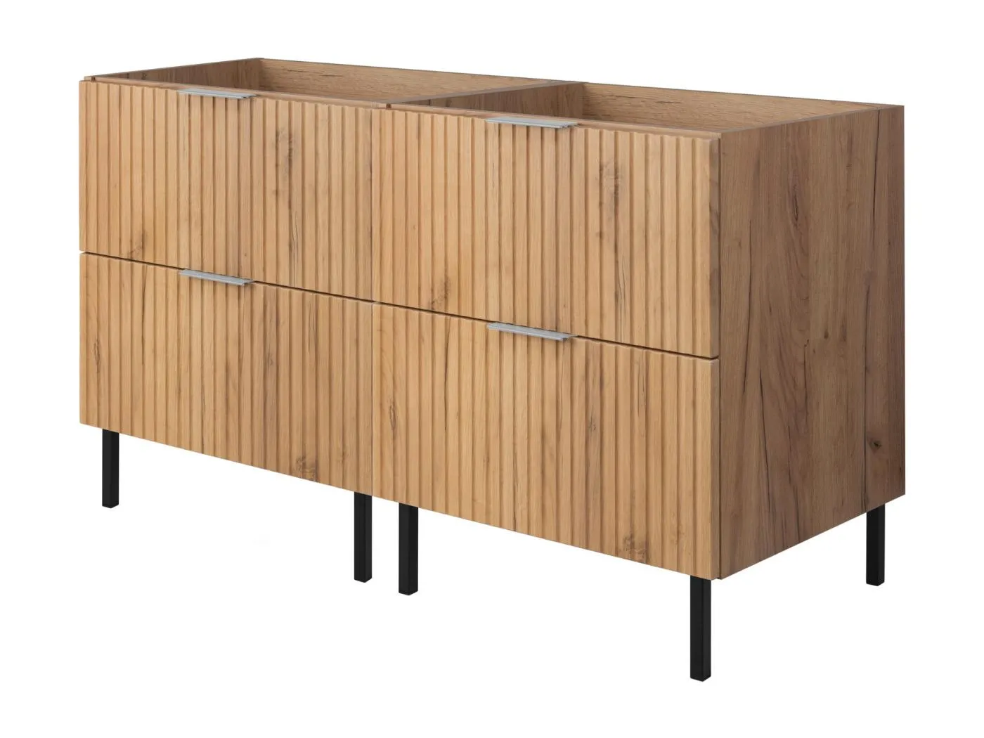 Waschbeckunterschrank, Eiche Craft, 120 (2 x 60) x 77 x 46 cm, silberner Griff, schwarze Beine, ohne Arbeitsplatte