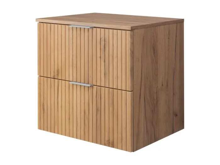 Waschbeckunterschrank, Eiche Craft, 60 x 57 x 46 cm, silberner Griff + Arbeitsplatte