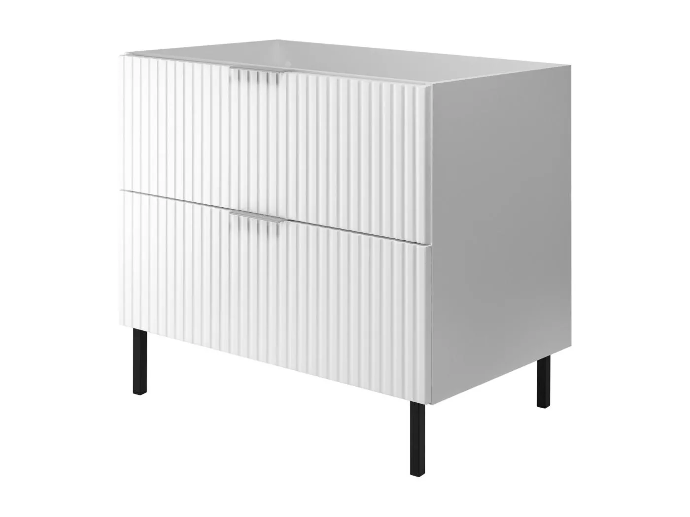 Waschbeckunterschrank, Weiß, 80 x 77 x 46 cm, silberner Griff, schwarze Beine, ohne Arbeitsplatte