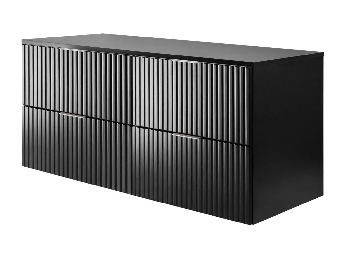 Waschbeckunterschrank, Mattschwarz, 120 (2 x 60) x 57 x 46 cm, silberner Griff + Arbeitsplatte