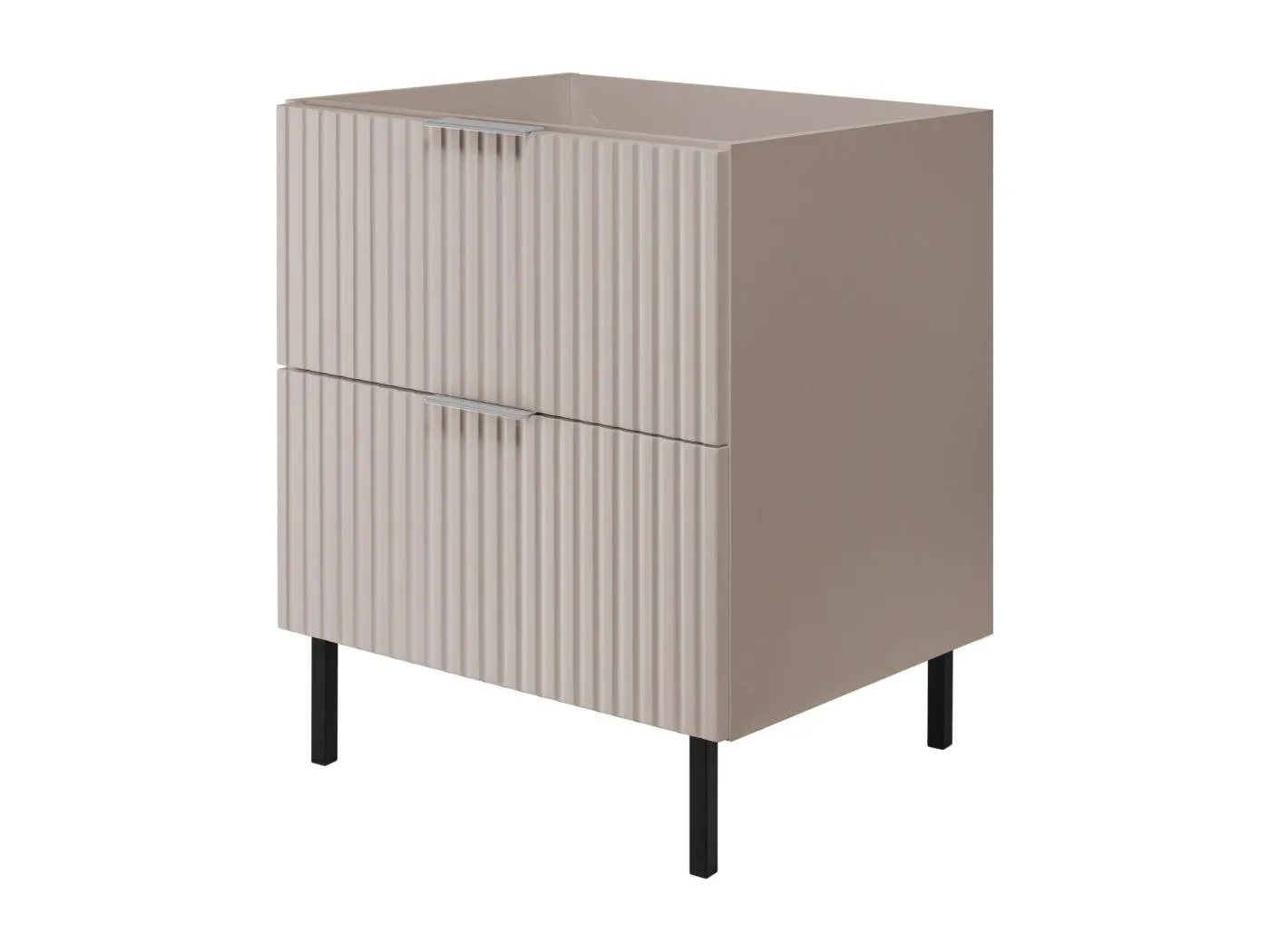 Waschbeckunterschrank, Kaschmir, 60 x 77 x 46 cm, silberner Griff, schwarze Beine, ohne Top