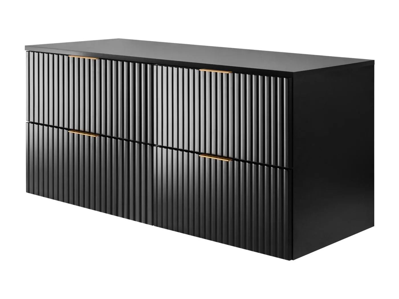 Geriffelter Waschtischunterschrank FLOW 160 cm Schwarz mit Platte