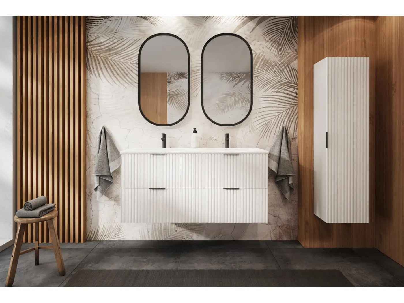 Geriffelter Waschtischunterschrank FLOW 180 cm Weiß