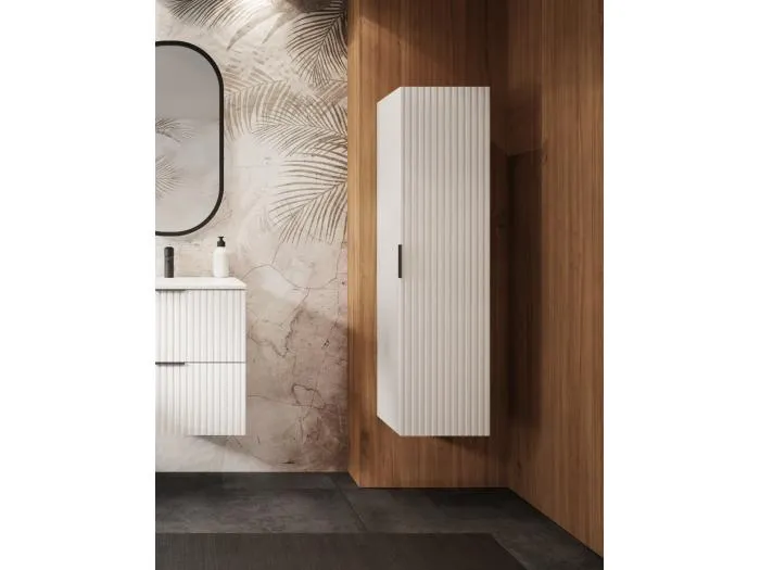 Geriffelter Badezimmer-Hochschrank FLOW 136 cm Weiß
