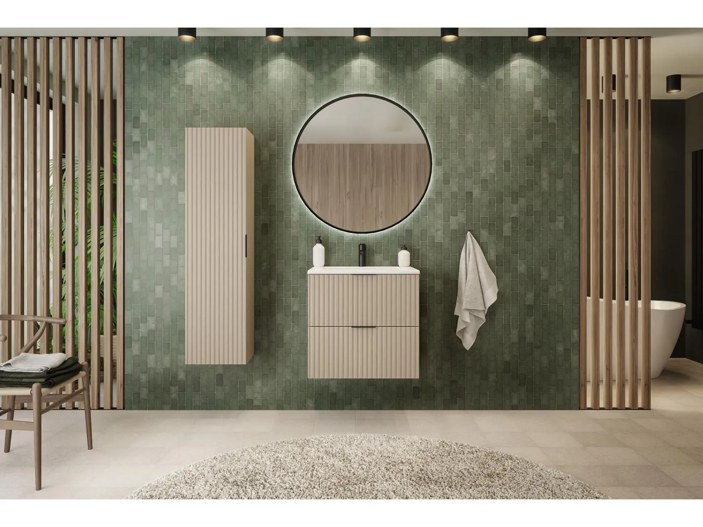 Geriffelter Waschtischunterschrank FLOW 60 cm Kaschmir