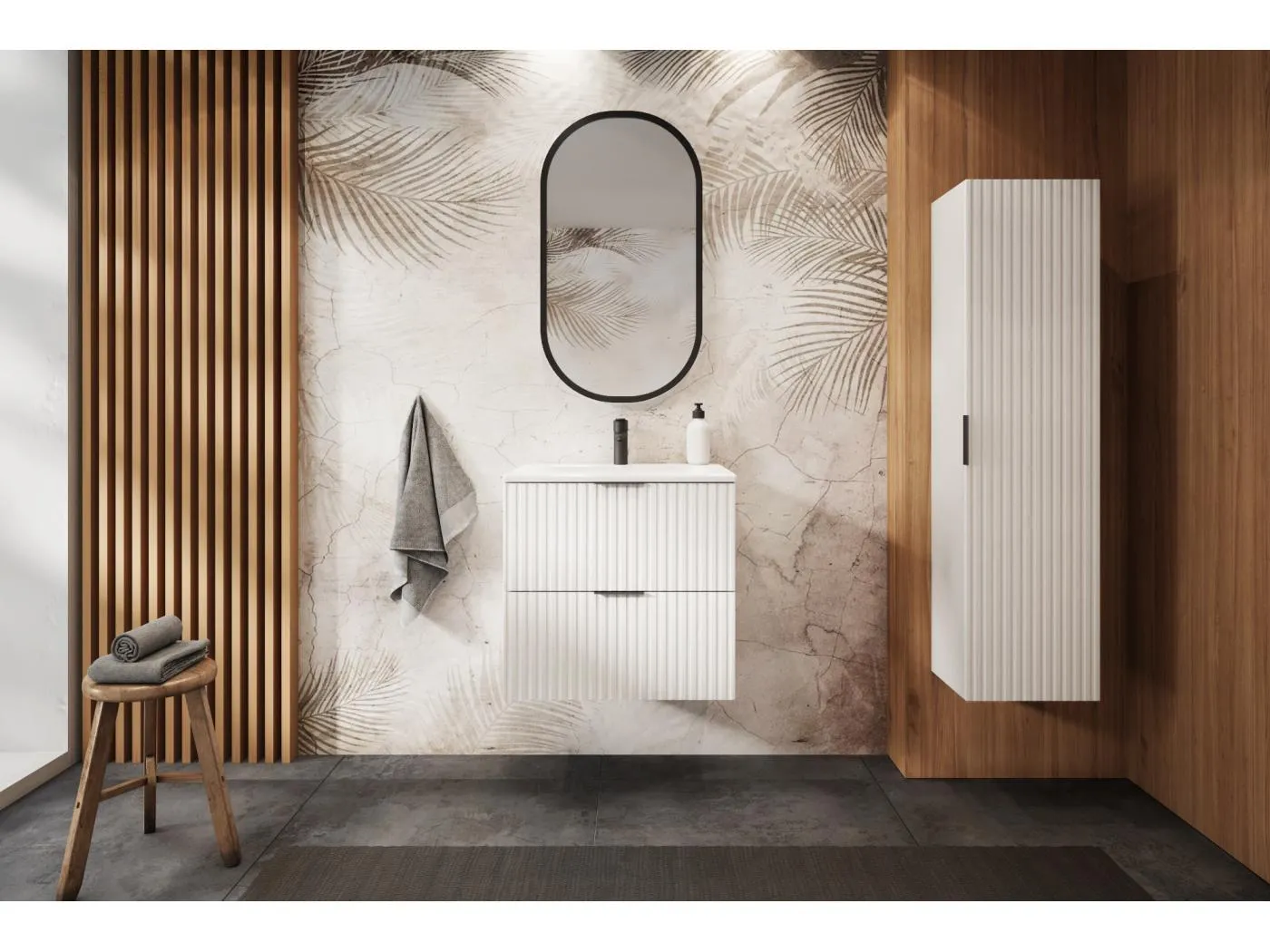 Geriffelter Waschtischunterschrank FLOW 60 cm Weiß