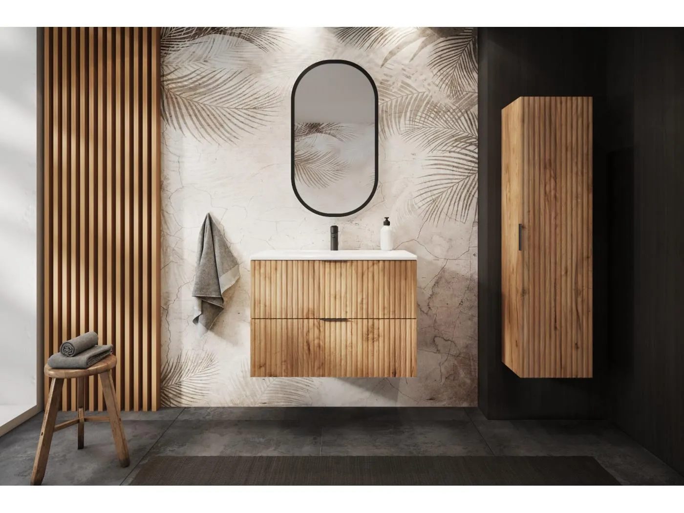 Waschtischunterschrank FLOW 80 cm Eiche Craft Gold mit Platte