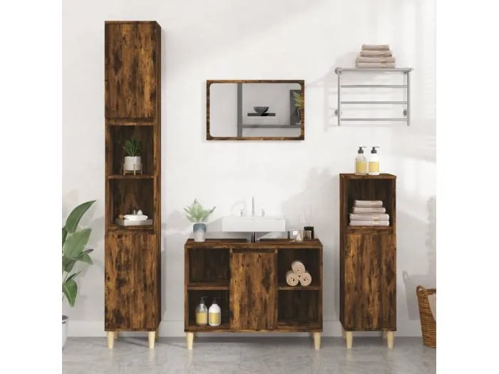 Waschbeckenunterschrank Räuchereiche 80x33x60 cm Holzwerkstoff