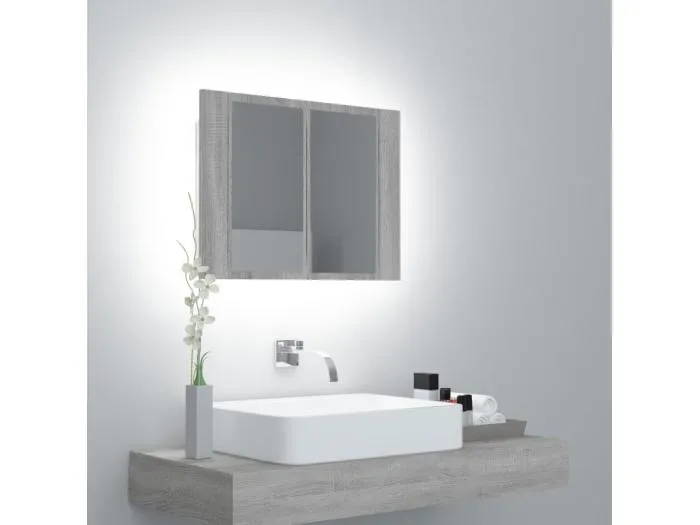 LED-Spiegelschrank Grau Sonoma 60x12x45 cm Holzwerkstoff