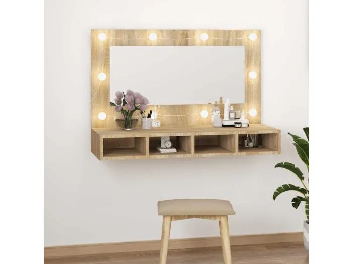 Spiegelschrank mit LED Sonoma-Eiche 90x31,5x62 cm