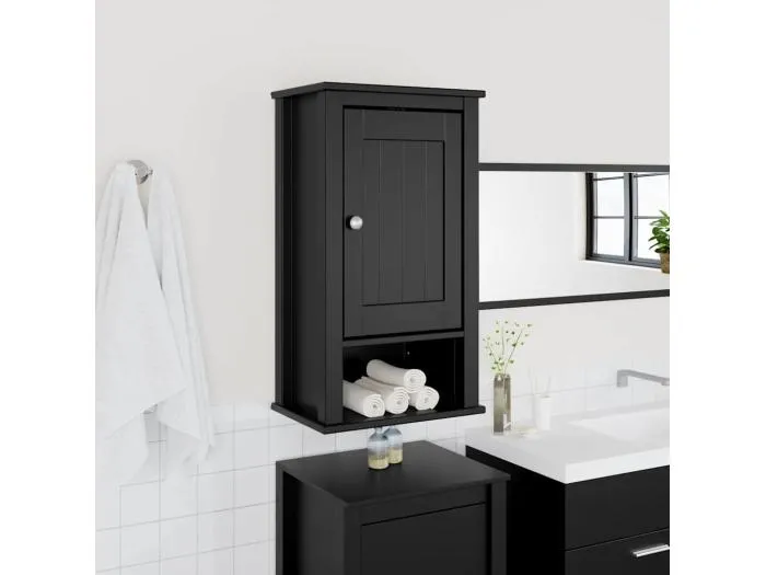 Bad-Wandschrank BERG Schwarz 40x27x71,5 cm Massivholz Kiefer