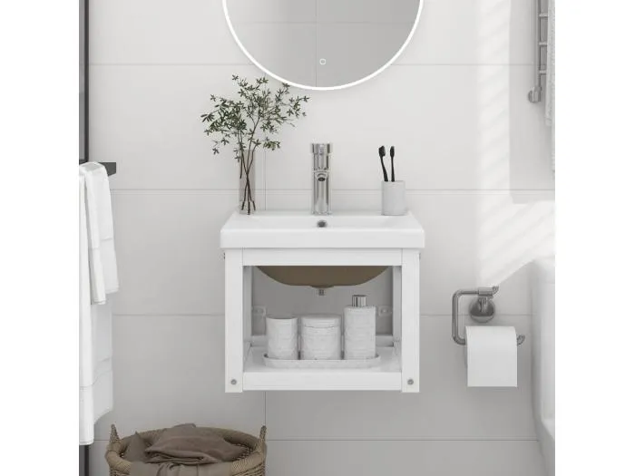 Badezimmer-Waschtischgestell mit Waschbecken Weiß Eisen