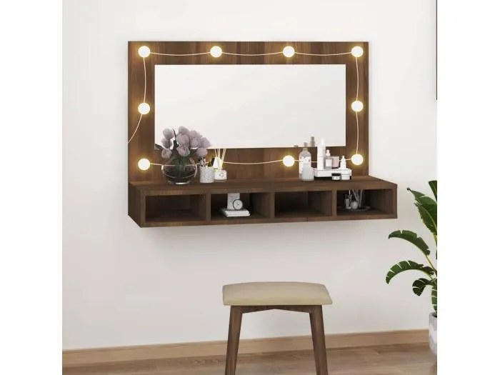 Spiegelschrank mit LED Braun Eichen-Optik 90x31,5x62 cm