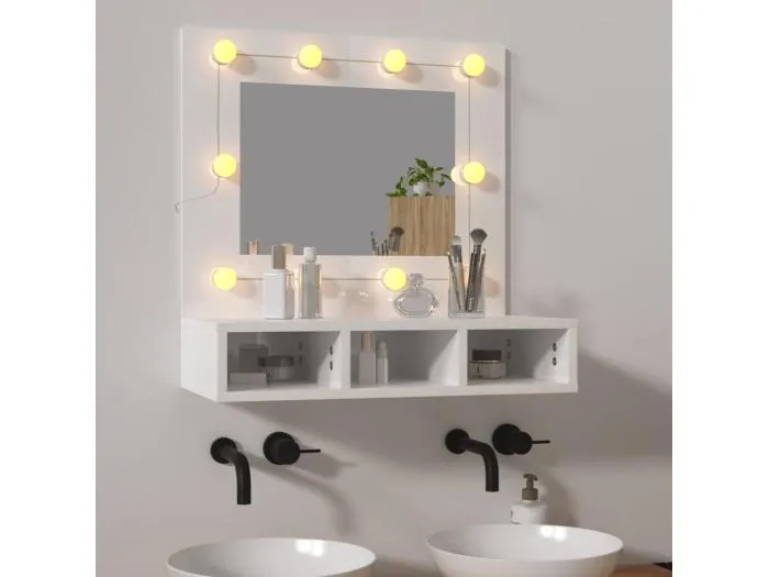 Spiegelschrank mit LED Hochglanz-Weiß 60x31,5x62 cm