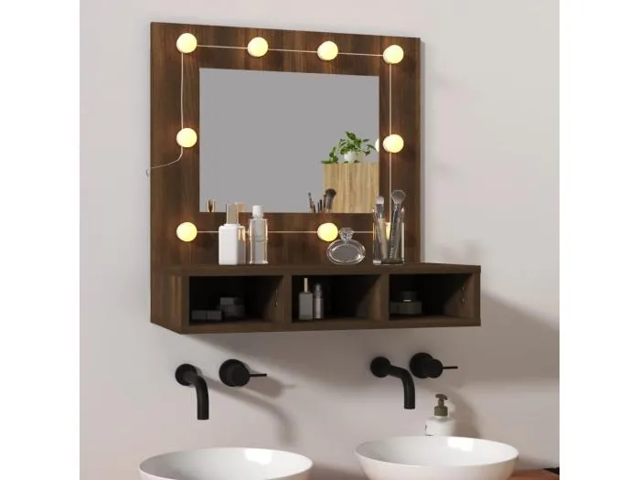 Spiegelschrank mit LED Braun Eichen-Optik 60x31,5x62 cm