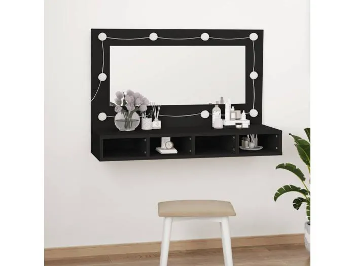 Spiegelschrank mit LED Schwarz 90x31,5x62 cm