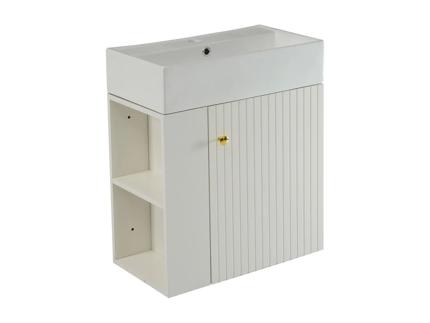 HAUSE Badezimmerschrank mit 55 cm gebautem Becken, Tür und 2 Nischen - Weiß - 55x31x66,5 cm