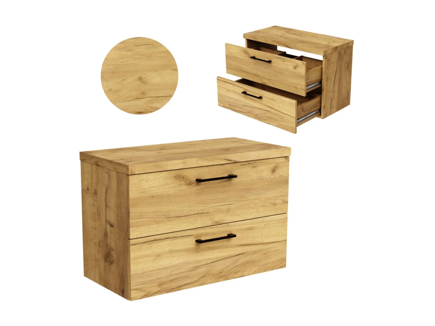 Hängender Badezimmerschrank 80 cm für Aufsatzwaschbecken Eiche Craft Kommode